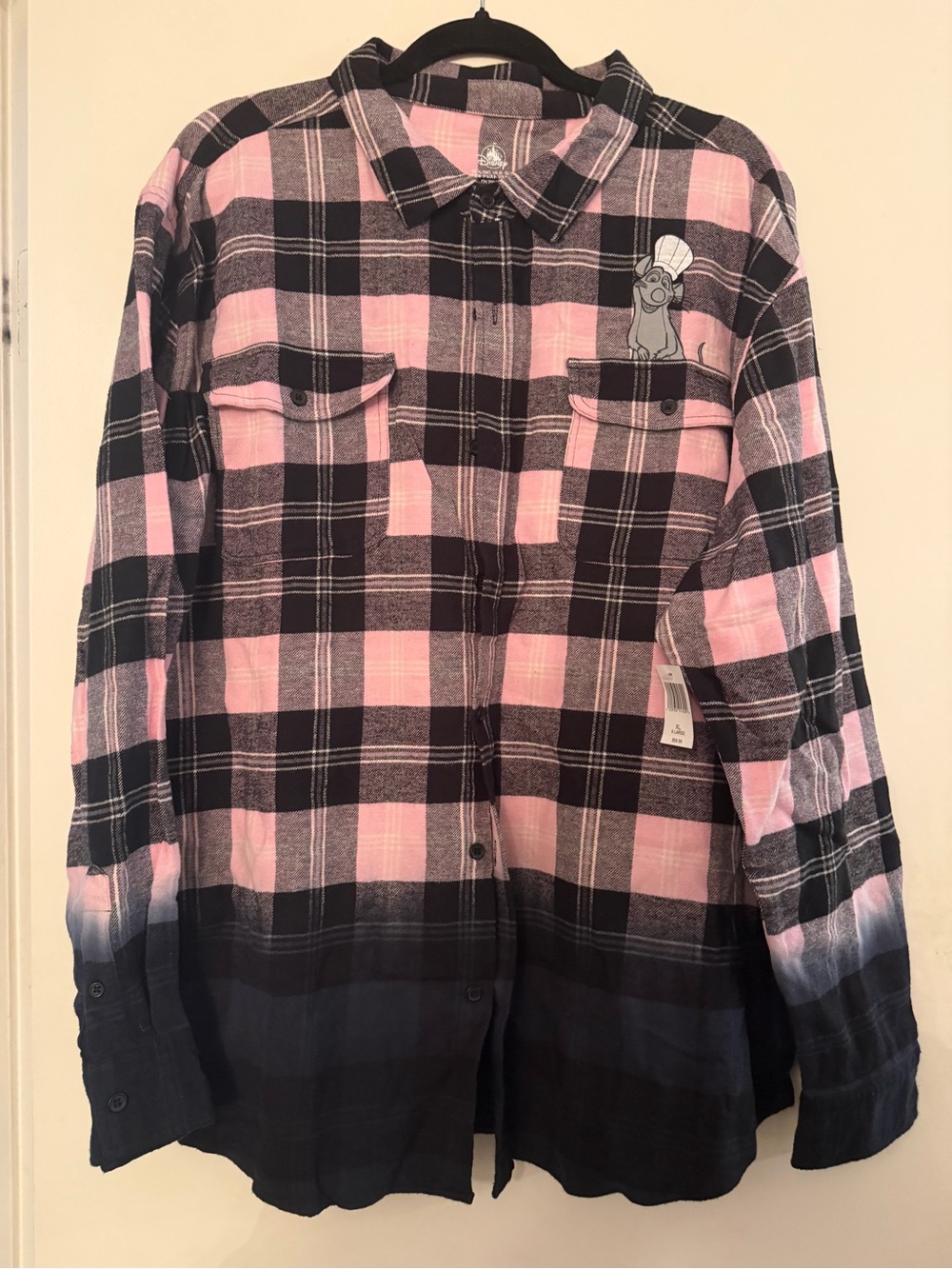 Disney Ratatouille Pink & Black Plaid Flannel Shirt Xl